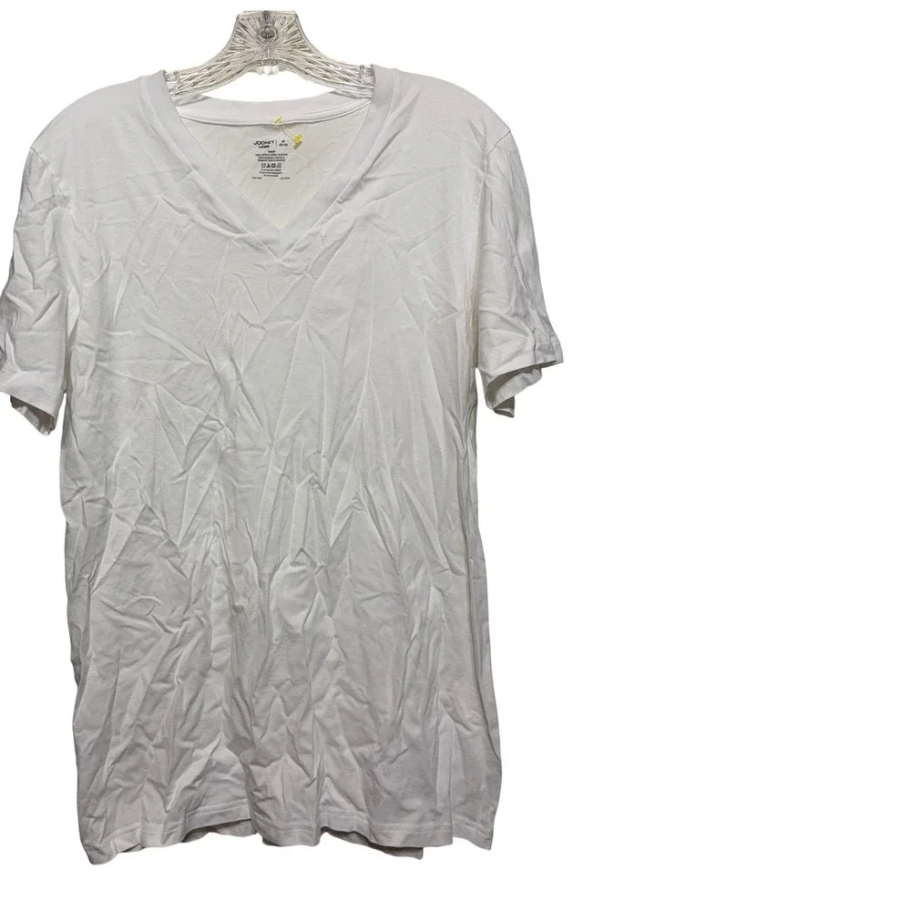 Jockey StayNew White V-Neck T-Shirt 100% Cotton Short Sleeve Basic Tee Medium